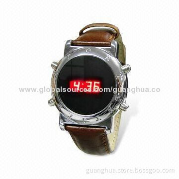 LED Watch with Durable Leather Strap, CE Mark